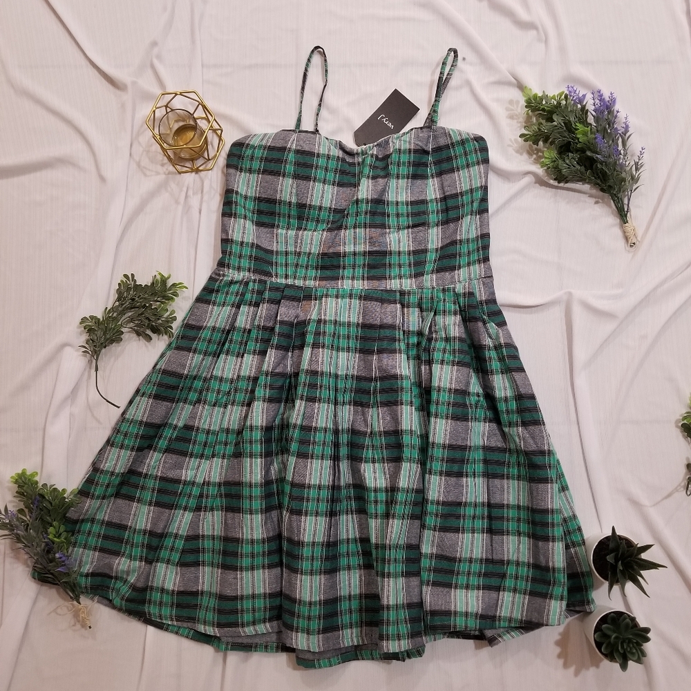 Green Plaid Skater Dress
